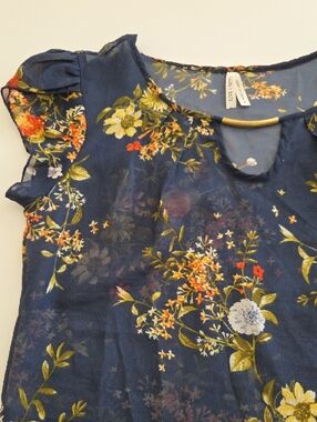 Live 4 Truth Navy Floral Sheer Blouse with Gold Neck Bar